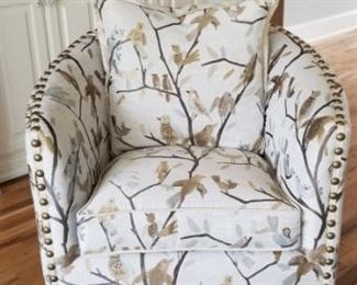 (2) Custom upholstered Sally Swivel Chairs with brass nail heads!