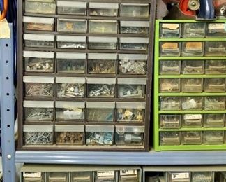 Storage Container with various Fastners, Nails, Screws, Nuts etc.