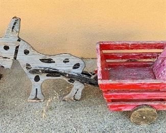 Wooden Donkey and Cart Planter or Yard Art
