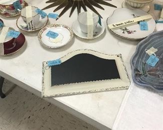 Cups & saucers, snack plates, plaque, mirror 