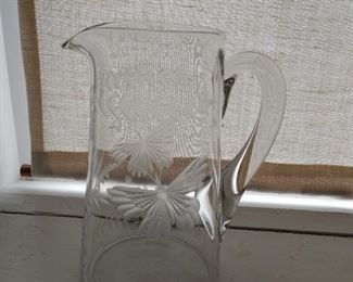 Hand Etched Crystal Pitcher