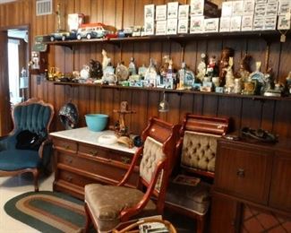 Hess Toys, Jim Beam Bottles, Miniature Copper Figural Pencil Sharpeners,Vintage Toy Cars, Victorian Marble Top East Lake Three-drawer Chest