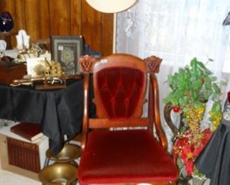 Victorian Chair, Brass Spittoons, Grape Plaster Urn
