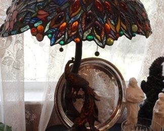 Contemporary Stain Glass Peacock Base Lamp.