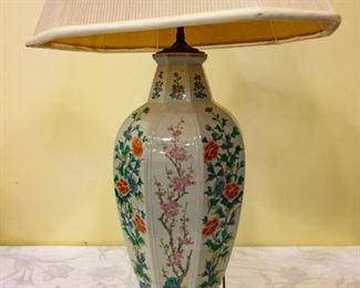 Set of two matching lamps created from unusual Chinese urns (vintage, made more than 50 years ago, but with all-new wiring.). Silent Auction.