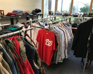 Men's clothing: shirts, jackets, jeans, boots, socks, shirts, and more. All reasonably priced! (And, GO NATS!). Men's Clothing Department.