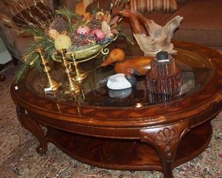 Inlaid Coffee Table w/ Glass (has matching side table and foyer table)