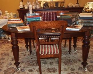 Fine Antique Dining Table (we took some of the leaves out easily seats 10 plus) has matching set of 6 Antique Chairs all in fine condition