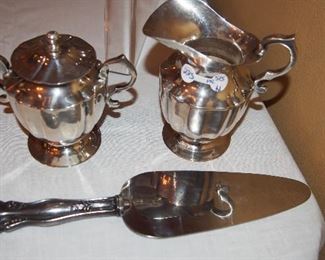 Sterling Sugar and Creamer Set and Cake Server