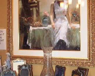 Sterling Frames, FINE Cut Glass Large Vase and Signed Lithograph