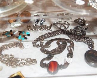 Note the Rebecca Collins earrings in lower back corner and darling vintage sterling necklace w/ locket in lower right front