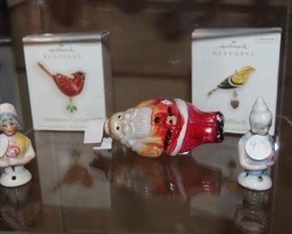 Vintage pin cushion dolls and glass santa bulb