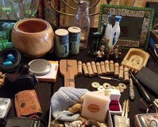 Wade figures, needle cases, pens, holy water bottle and holy plaque