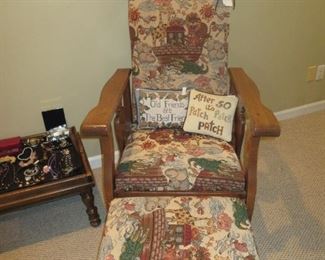 Antique Oak Reclining chair/ottoman