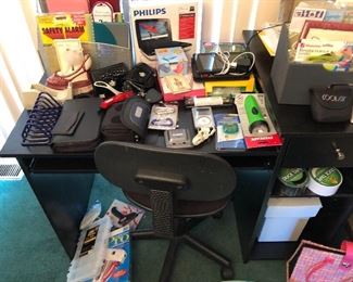 Desk and chair, office supplies 