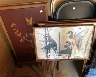 Vintage hunting bird themed folding TV tray tables