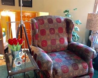 Armchair, tripod light, Side table and magazine rack