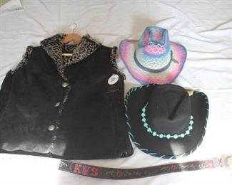  Felt Cowgirl Hat w/Turquoise Hat Band & Women's Faux Suede Vest

