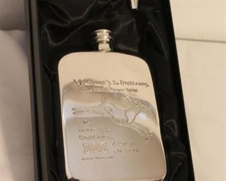 Pewter Engraved Flask with Funnel
