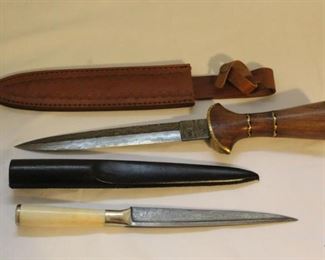 Damascus Blade Knife & Persian Kard Knife w/leather Sheath
