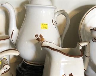 Tea Leaf ironstone coffee pot and cream pitcher