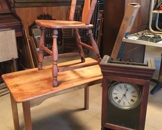 Maple Desk Set and Old Clock
