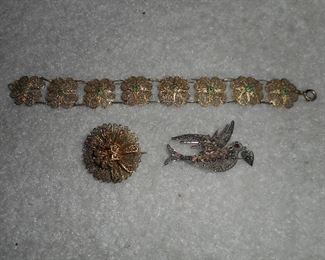 Filligree Bracelet and Bird Brooch