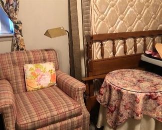 Full size maple bed, nice club chair.