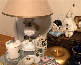 Small milk glass lamp.