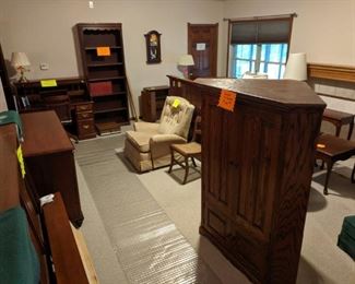 Solid wood furniture- Bedroom sets, end tables, chairs, bookcases, roll-down secretary desk