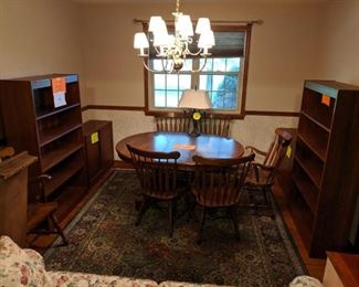 Dining room table and chairs, sleeper sofa, bookshelves, corner cabinet, TV cabinet