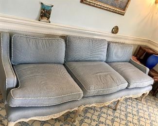 Beautiful Robins egg blue French sofa
Carved wood frame