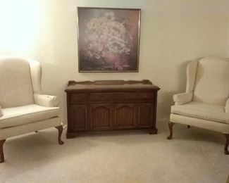 Cabinet phonograph WORKS
2 wing back chairs GOOD