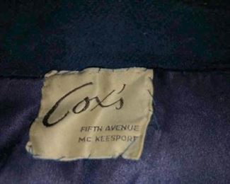 clothing blue car coat coxs fith avenue mc keesport