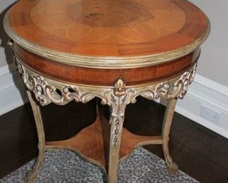 Round Wood and Metal Stenciled Table