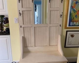 Country Hat/Coat Rack with Mirror and Storage