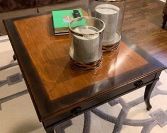 Coffee Table and Decorative Hurricane Lamps