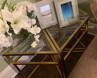 Sectioned Metal & Glass Side Table with Picture Frames