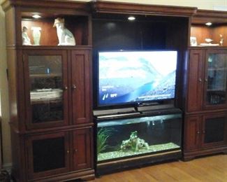 Entertainment center, 50" Sceptre TV and 55 gallon aquarium 