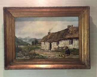 Framed Victorian oil on canvas of a Scottish  bucolic scene of a Highland Croft signed by W Fraser.     It was purchased several years ago from an old local estate.   Possibly an art student's study of a watercolor painting by Henry Sutton Palmer.   The canvas has been relined in the old fashion manner.   It is marked on the back 'Highland Croft'.   (Evaluation and Photos by BC) 