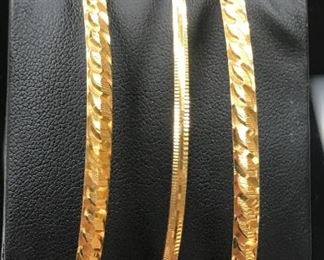 22ct gold bangles. 3 total 