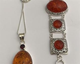 Sterling and Amber necklace and bracelet.