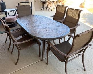 Patio Tile Top Table w/ 6 Chairs	Table: 29x42x80in Chairs:42x27x31in seat height: 18in	HxWxD