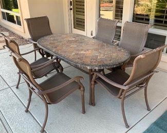 Patio Tile Top Table w/ 6 Chairs	Table: 29x42x80in Chairs:42x27x31in seat height: 18in	HxWxD