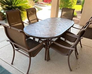 Patio Tile Top Table w/ 6 Chairs	Table: 29x42x80in Chairs:42x27x31in seat height: 18in	HxWxD