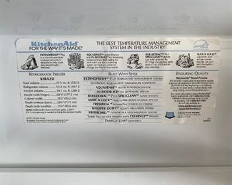 KitchenAid Side by Side Refrigerator KSRA25ILSS13	70x36x36in	HxWxD