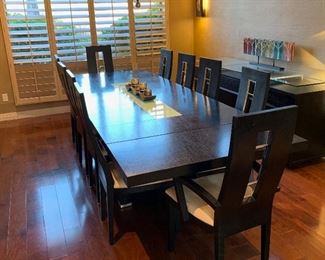 Contemporary Dark Wood & Steel Dining room Table w/ 10 Chairs	30x44x86-124in	HxWxD
