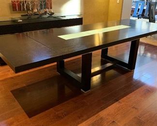 Contemporary Dark Wood & Steel Dining room Table w/ 10 Chairs	30x44x86-124in	HxWxD
