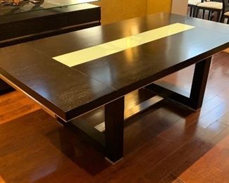 Contemporary Dark Wood & Steel Dining room Table w/ 10 Chairs	30x44x86-124in	HxWxD
