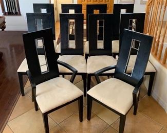 Contemporary Dark Wood & Steel Dining room Table w/ 10 Chairs	30x44x86-124in	HxWxD
